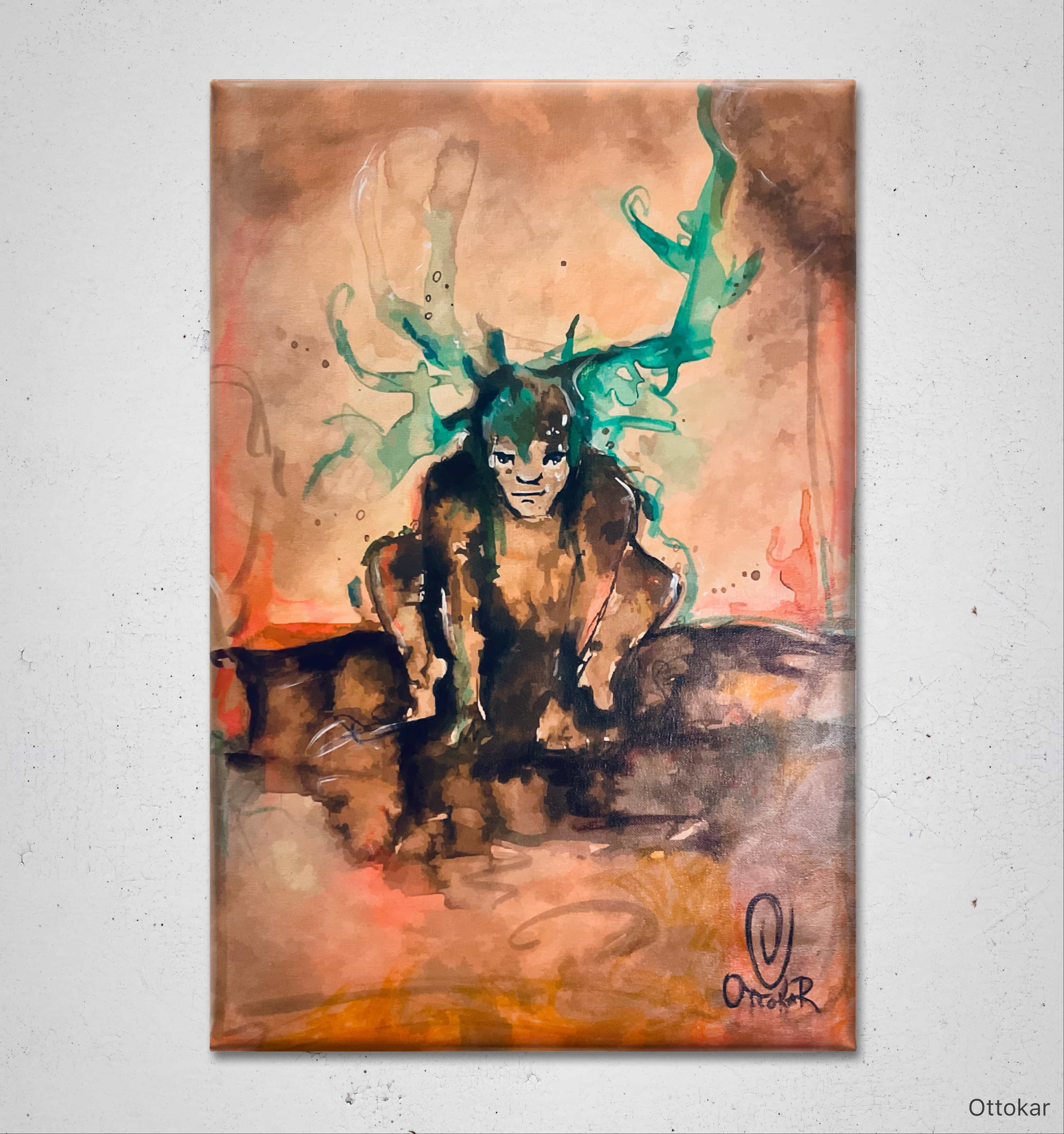 human with antlers as savage in a city by Ülle Ottokar