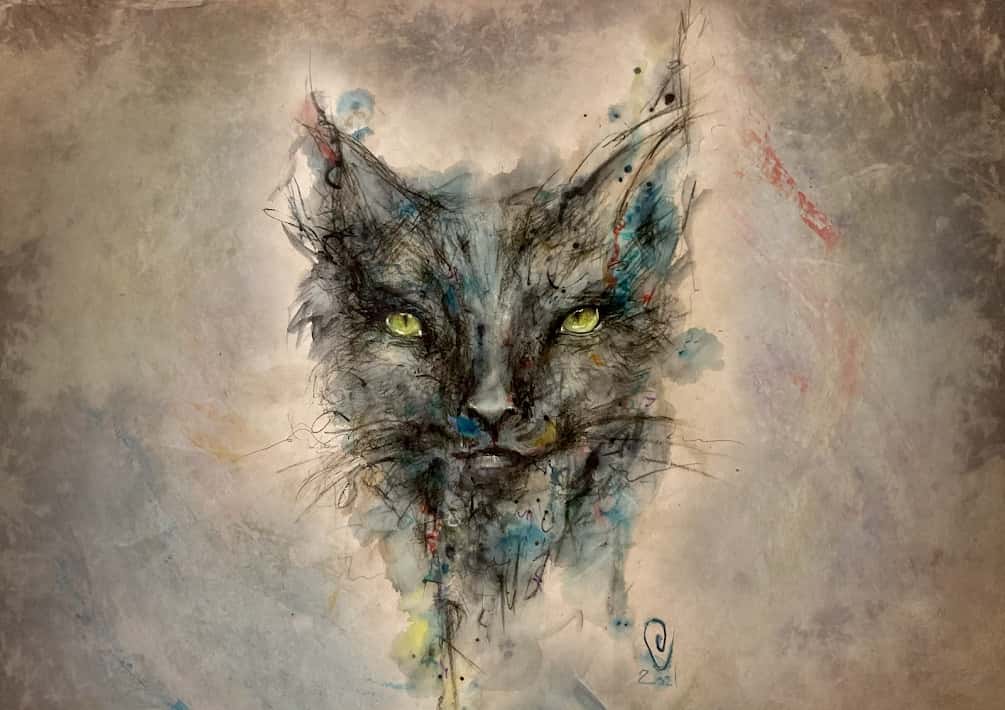 brown cat painting made by Ülle Ottokar